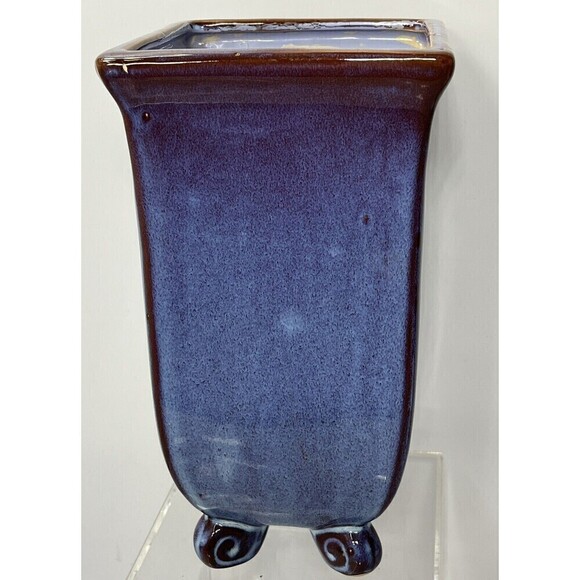 Ceramic Pottery Glazed Square Footed Vase Y2K Beaufort, NC Unsigned * Tiny Flaw - Picture 5 of 12